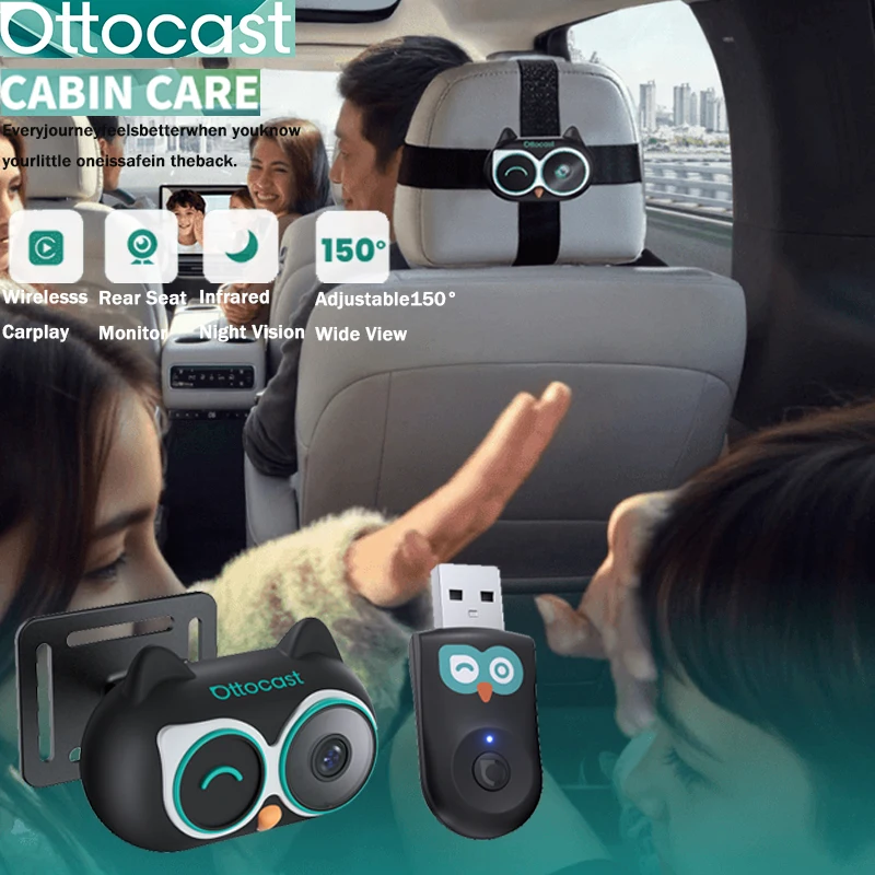 Ottocast Cabin Care Wireless CarPlay Adapter Baby-Auto-Kamera 1080P HD 150 ° Weitwinkel-Nachtsicht-Rücksitzmonitor für 98 % Auto Image
