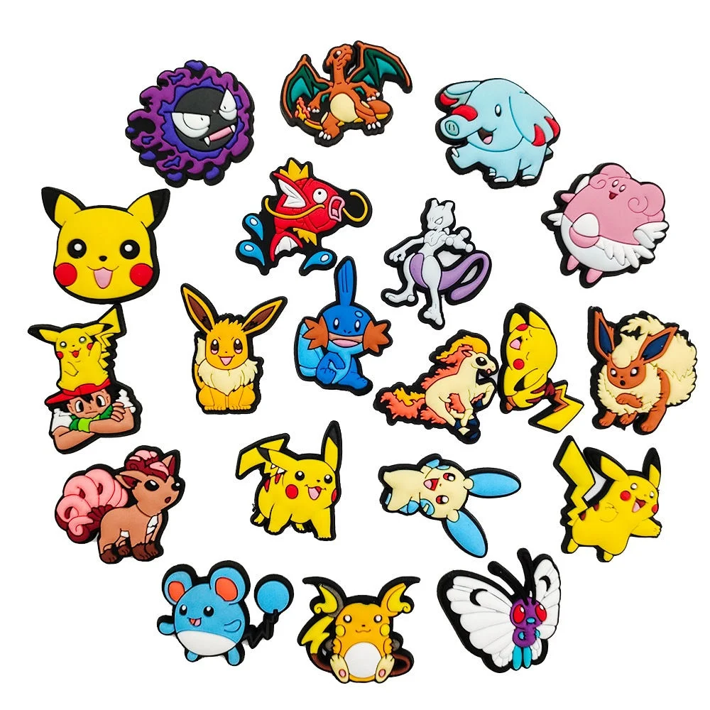 Anime Cartoon Pikachu Psyduck Squirtle Sandalen Zubehör 10/20/27 Stück Pokemon Clogs Sandalen Deko Schnalle Mädchen Geburtstagsgeschenke