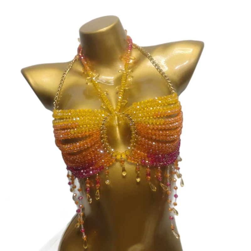 2026 Orange Farbwechselndes Handgewebtes Neckholder-Tanktop Strand-Urlaubs-BH-Kette Mehrschichtiges Perlen-Sexy-Top Körperschmuck Image