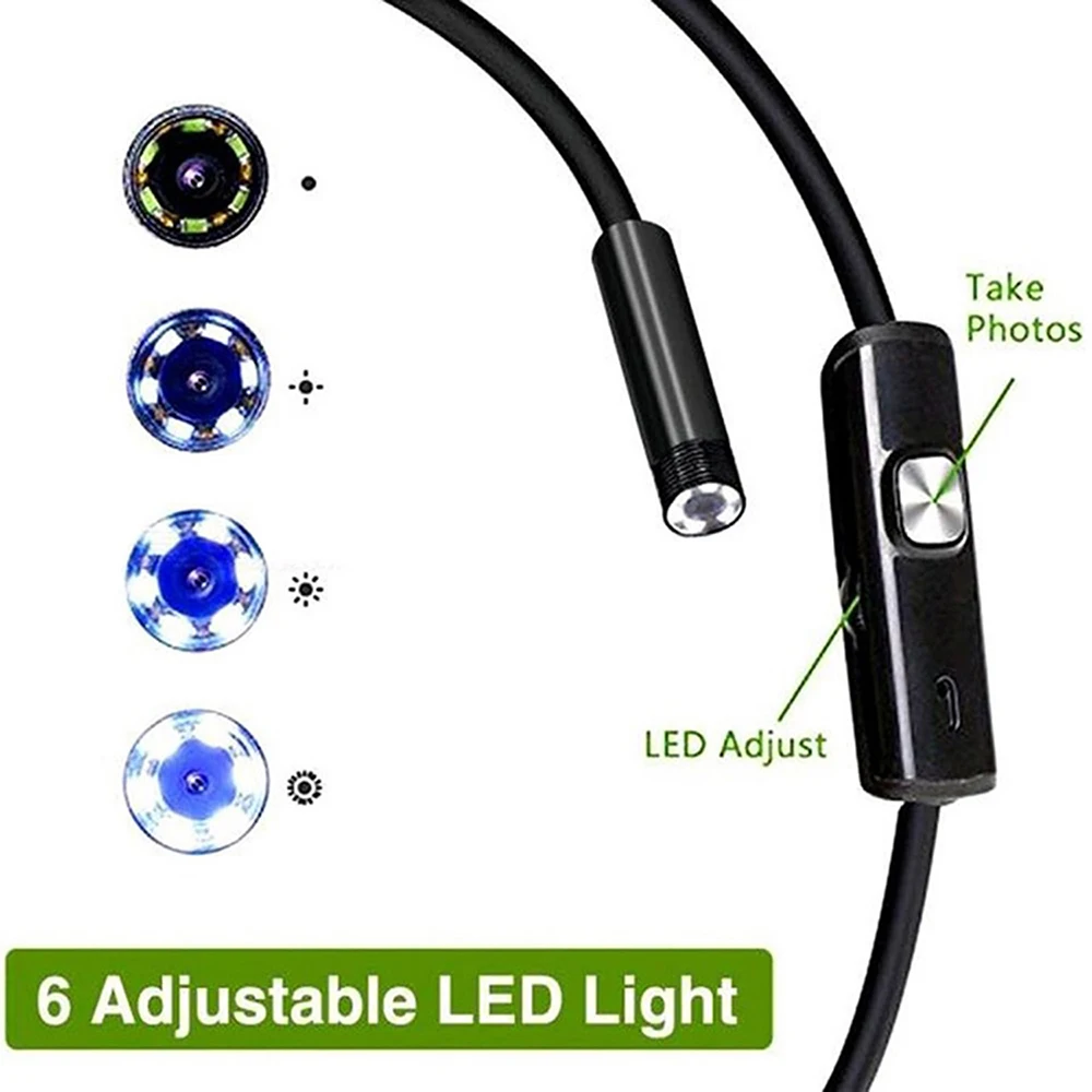 6 LED-Licht, 7 mm, 1 m, Endoskopkamera, HD, USB, Typ C, 3-in-1, flexible Schlange, weiches Drahtkabel, Rohrinspektionskamera, Endoskop Image