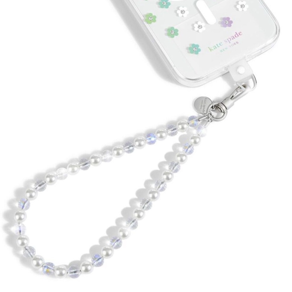 Kate Spade Cell Phones & Accessories | Kate Spade Clear Phone Strap In Sea Pearl And Silver Osfa | Color: Silver/White | Size: Os