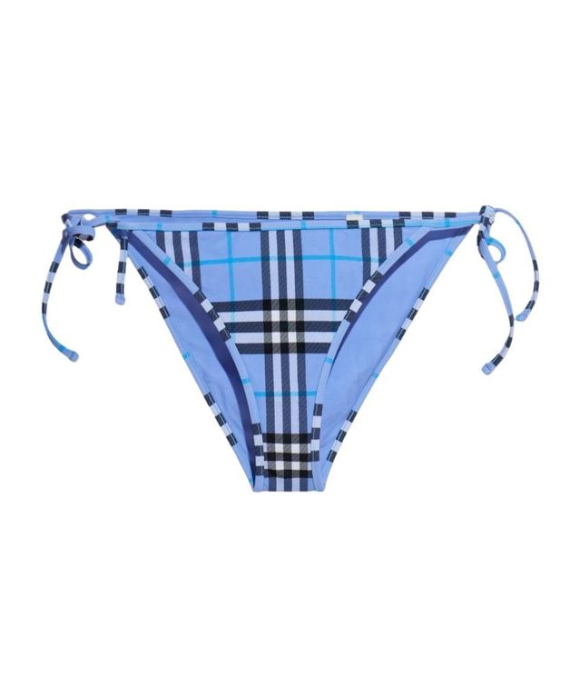 Checked Side-Tied Bikini Briefs - Blue - Burberry Beachwear