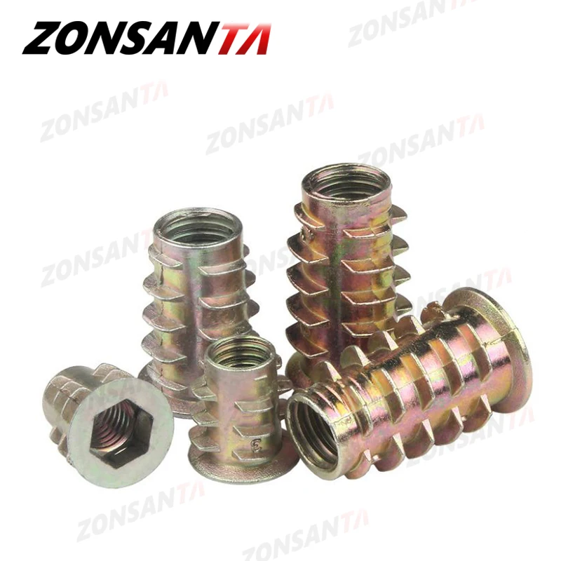 10 teile/los Zink-legierung Gewinde Für Holz Einsatz Mutter M4 M5 M6 M8 M10 Flansch Hex Hexagon Stick Kopf Möbel muttern Image