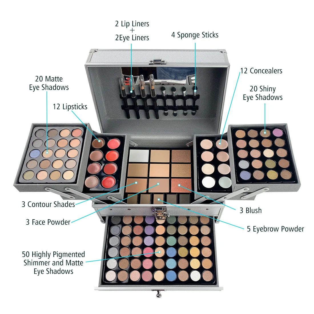 Professionelles Kosmetik-Set mit Lippenstiften, Lipliner, Gesichtspuder, Konturfarben, Concealers, Make-up-Kombinationsset, Geschenk für Frauen Image