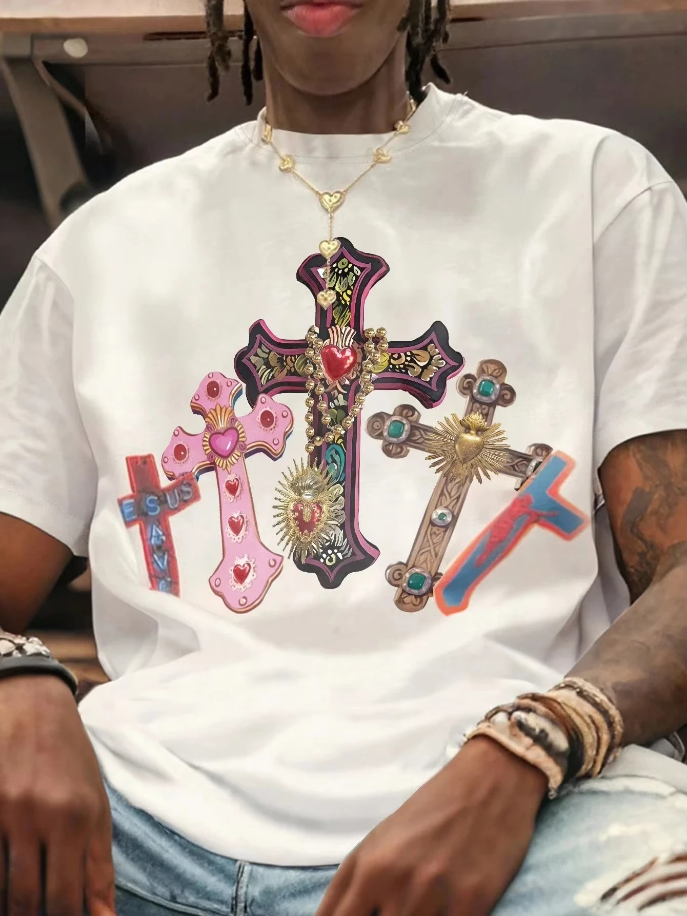 Bequeme Herren-T-Shirts, neues T-Shirt mit Rundhalsausschnitt, T-Shirt mit Kreuz-Jesus-Aufdruck, Vintage-Shirt, lässiges Grafik-T-Shirt, Pro Choice Streetwear