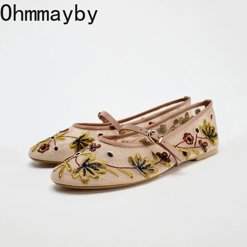 2026 frühling Stickerei Frauen Mary Jane Schuhe Outdoor Atmungsaktive Weiche Sohle Schuhe Bequem Slip Auf Weibliche Ballett Wohnungen Schuhe