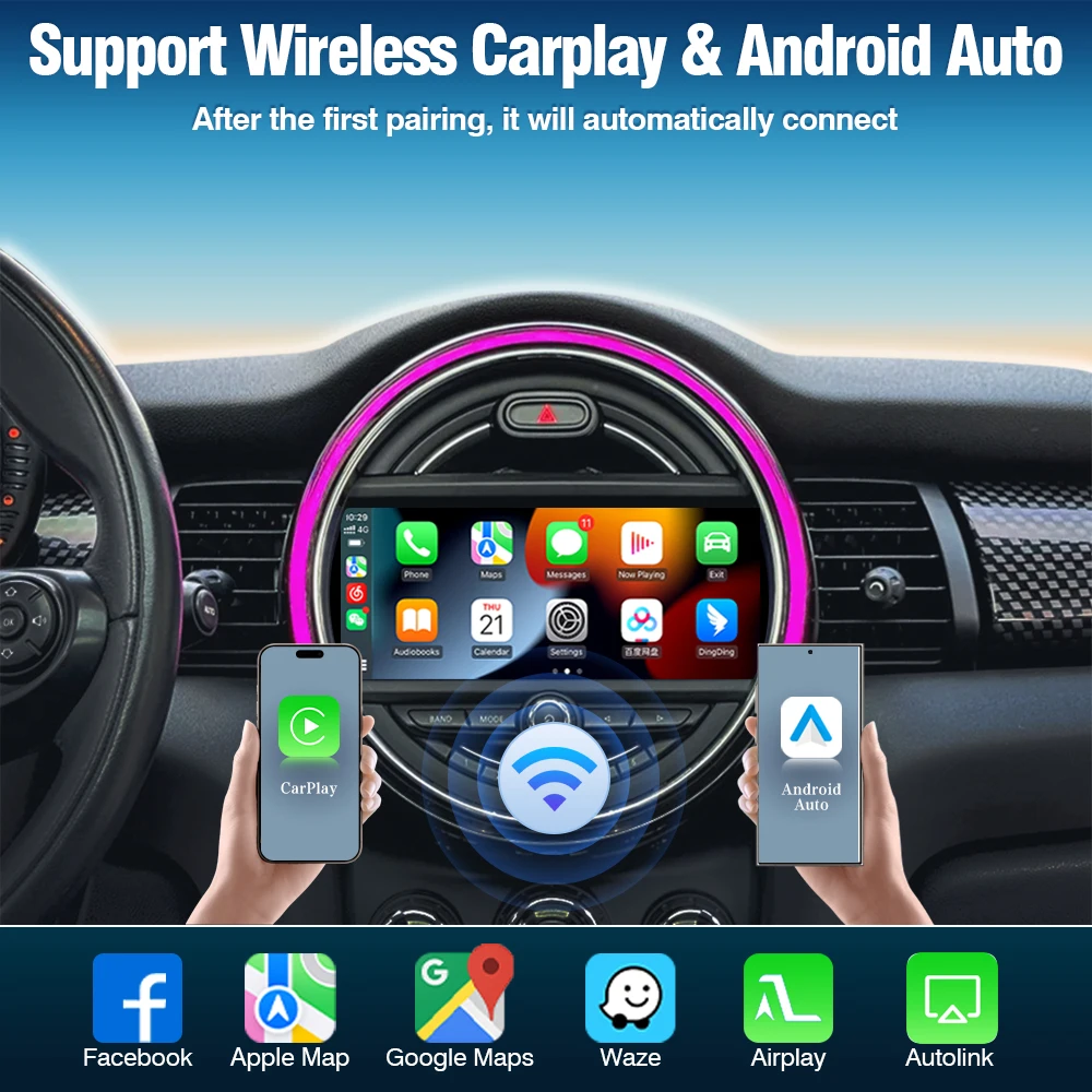 AUTOTOP Kabelloser CarPlay/Android Auto Adapter für BMW MINI Cooper F55 F56 F54 F57 F60 CIC NBT EVO BIS GPS Wi-Fi Autoradio Image