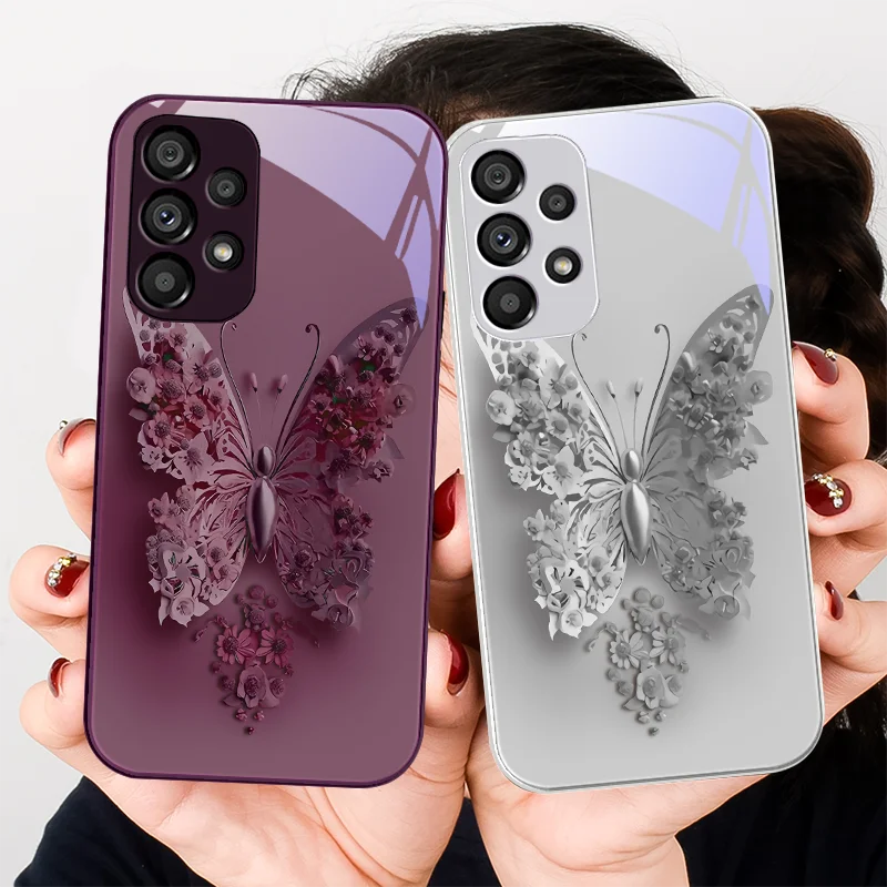 Fliegende Schmetterlinge für Samsung Galaxy Note 8 9 S10 Plus S20 S21 FE S23 Ultra A70 72 73 50 51 52 53 Handyhülle aus gehärtetem Glas Image
