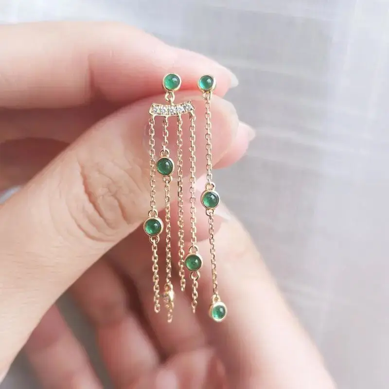 Designer einzigartige kreative silber intarsien chalcedon kleine ei runde quaste ohrringe elegante charme damen marke silber schmuck