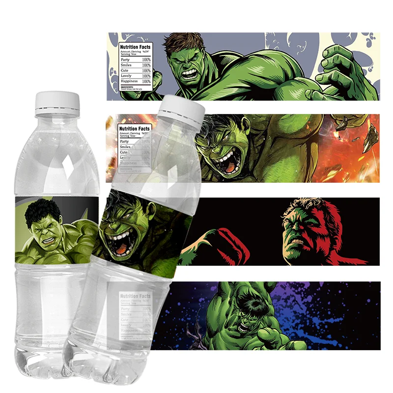 6 stücke hulk Wasser flasche Wrapper Wasser flasche Etiketten Kinder Geburtstags feier Dekoration liefert Baby party Verpackung Etiketten aufkleber Image