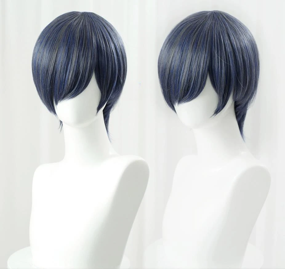 Anime Ciel Phantomhive Cosplay Perücke, 30 cm, kurze, blau-graue, gemischte Farbperücken, hitzebeständige synthetische Perücken Image