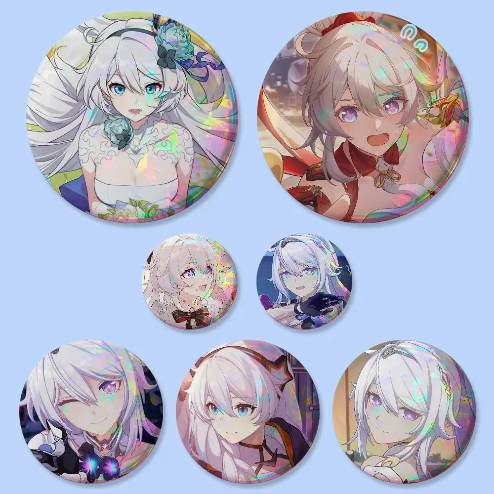 Honkai Impact 3 Charaktere Kiana Kaslana Anstecknadeln Runde Cosplay-Pins Taschendekoration Fansammler Geschenke Brosche Souvenir
