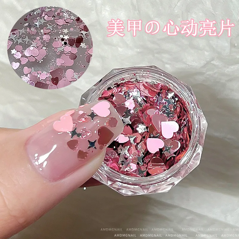 1Pc Spakle Nail art Glitter Pailletten Gemischt Herz Sternförmige Nagel Pailletten Paillette Flocken Für Nail art 3D abziehbilder Zubehör Image