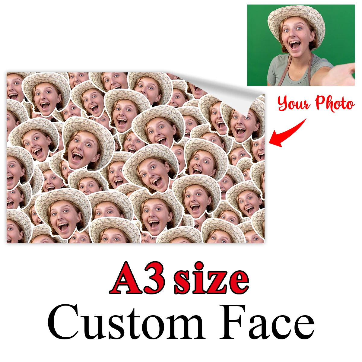 3 Stück individuelles Geschenkpapier mit Fotogesicht, personalisiert mit Ihrem Bild, Haustierporträt, für Geburtstag, Hochzeit, Jubiläumsfeier, Geschenkbox-Dekoration Image