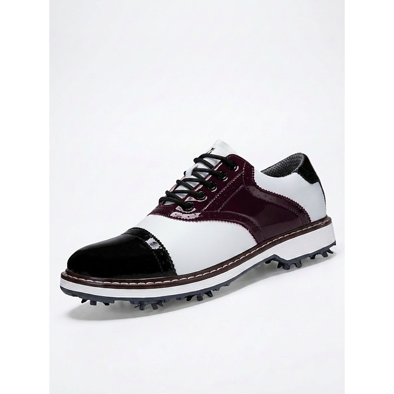 Men's Black White Golf Shoes, Lace-Up Dress Sport Shoes, Comfortable Non-Slip Shoes for Golf, Wedding, Outdoor Events