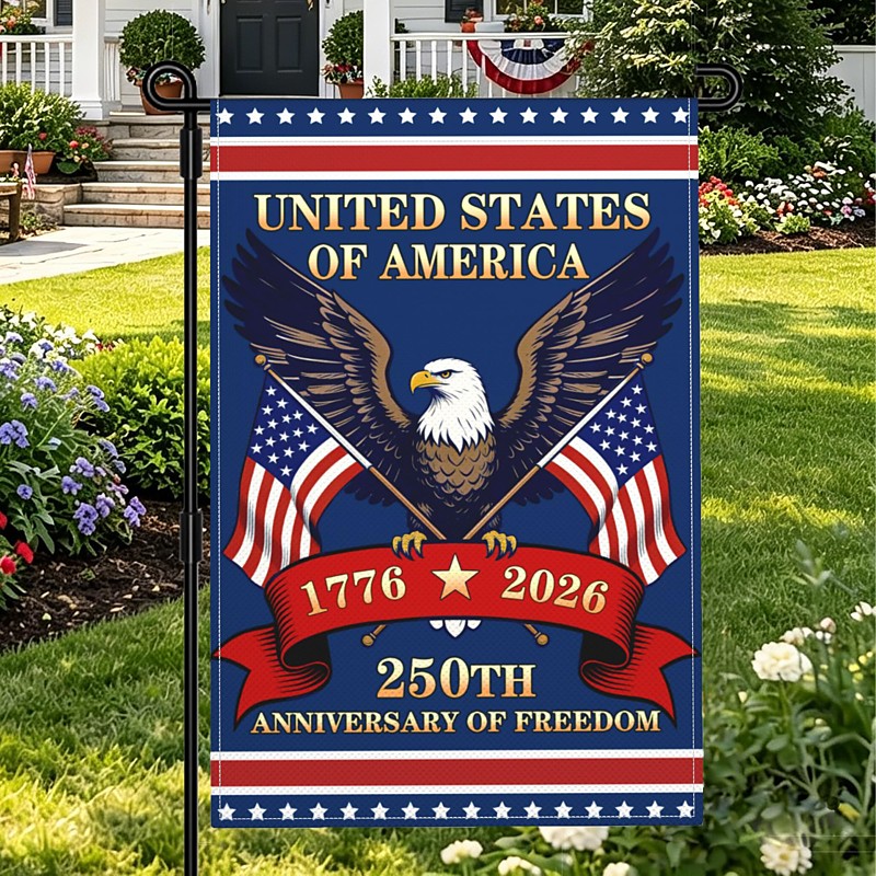 2pcs 250 Anniversary USA Flag 1776-2026, 250th Anniversary Flag Garden Flag, Patriotic Party Decorations Burlap Garden Flags 12x18 Inch USA Merchandise