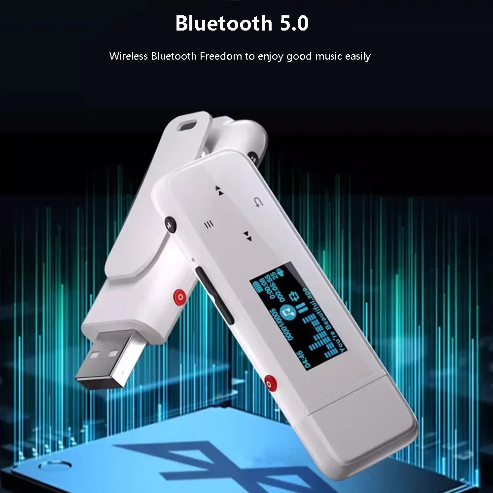 Lecteur MP3 USB 32 Go avec Bluetooth 5.0, enregistrement, clip musical, boîte à musique pour le sport, mini lecteur de musique à touches tactiles, radio FM, Walkman, cadeau