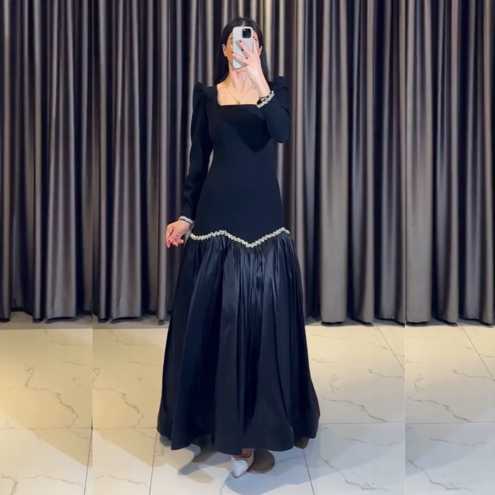 Customized Modern Style Jersey Pleat Sequined A-line Square Neck Long Dresses Bespoke Occasion Intricate Elegant