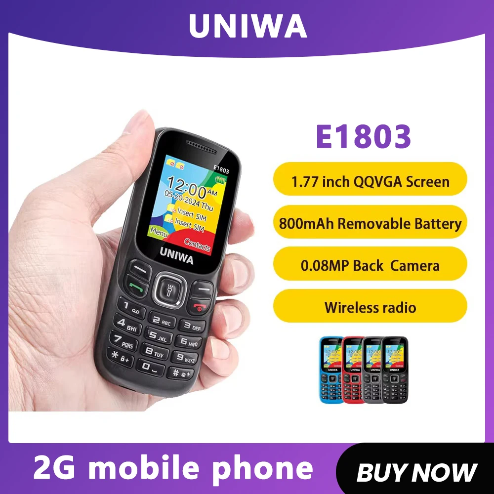 UNIWA E1803 2G Keypad Phone Cellphone 1.77 Inch Push Button 800mAh Telephone for Senior Elder Wireless radio GSM phone