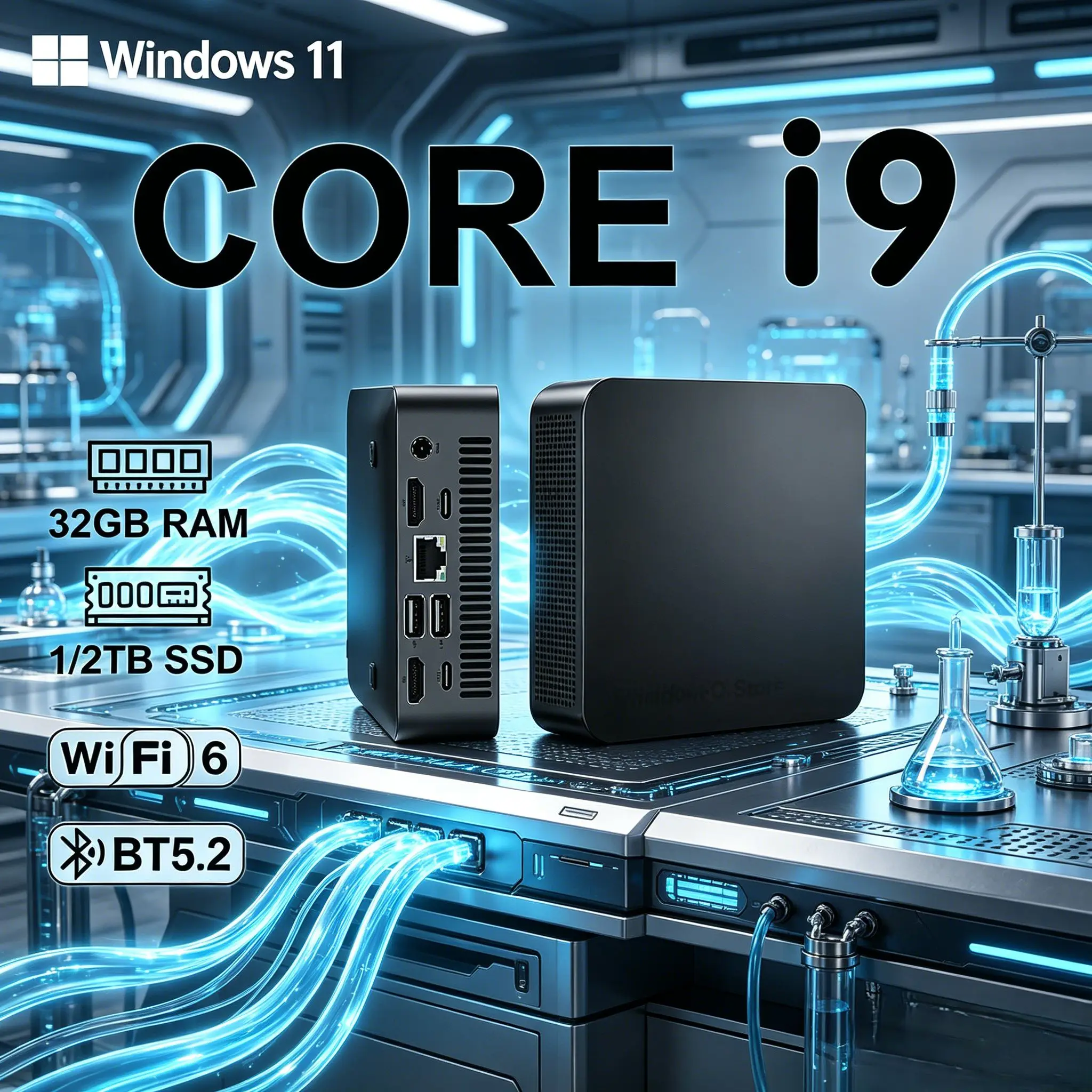 Laptop Mini PC Core I9 10980HK Windows 11 Pro 32GB RAM 1TB/2TB SSD Small Pocket Computer 4K 60Hz WiFi6 BT5.2 Gaming Desktop PC