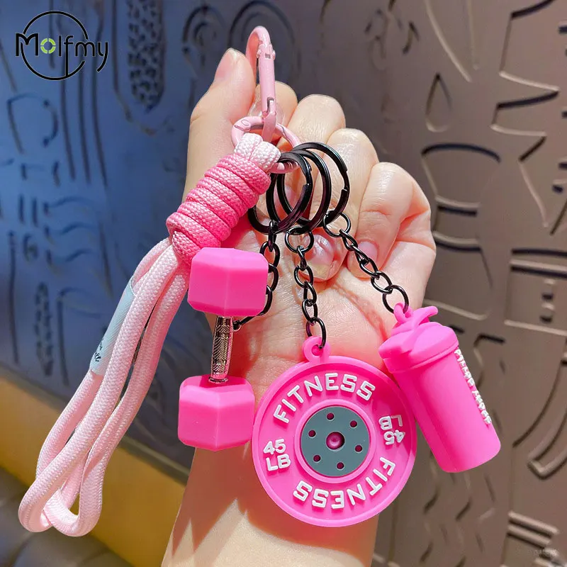 2025 New Fitness Keychain Gym Barbell Key Chain Weightlifting Keyring Silicone Weight Plate Gym Gifts Workout Gifts Bag Gift