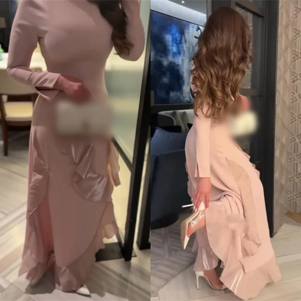 Customized Formal Fashion Jersey Pleat Trumpet Scoop Neck Long Dresses Bespoke Occasion Modern Style