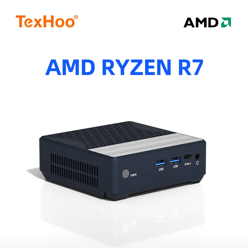 TexHoo Mini PC AMD R7 3700U R5 3500U DDR4 NVMe SSD Dual HDMI WiFi 5 BT4.0 Mini PC Desktop Computer