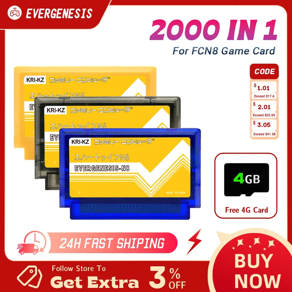 FC N8 Game Card 2000-in-1 Multi Game Remix China Version for Family Computer 8-Bit Video Game Console Retro Gaming Entertainment