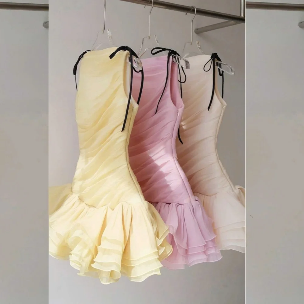 Customized Formal Organza Pleat Pleat A-line O-Neck Short Dresses Bespoke Occasion Evening Modern Style Classic