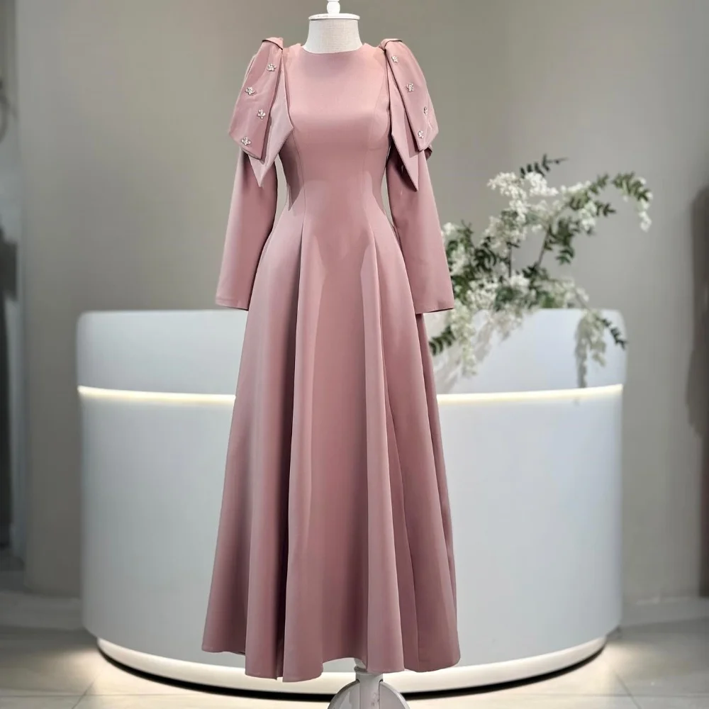 Customized Elegant Jersey Sequined Pleat A-line Scoop Neck Midi Dresses Bespoke Occasion High Quality