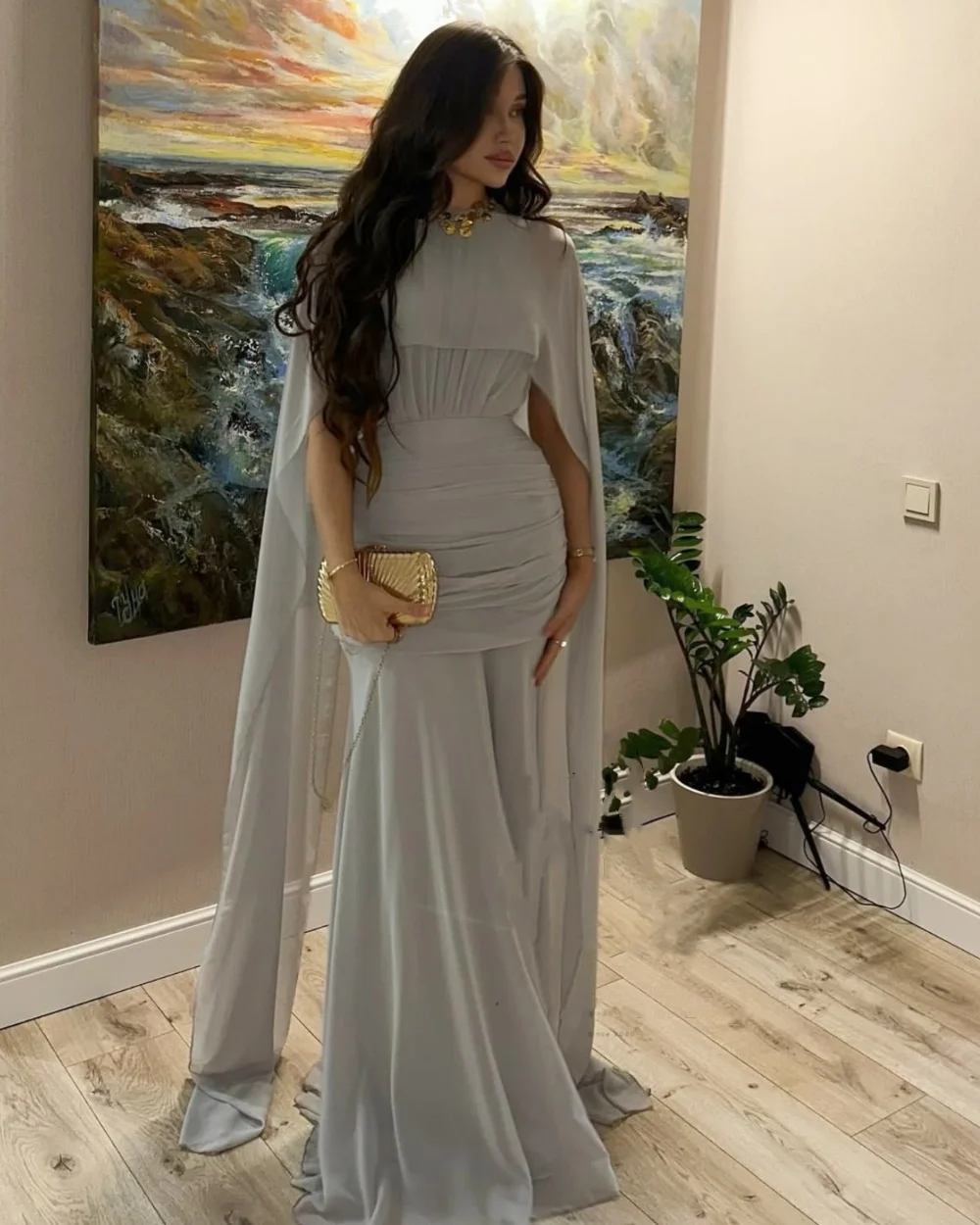 Customized Fashion Chiffon Pleat Mermaid Scoop Neck Long Dresses Bespoke Occasion Evening Classic High Quality