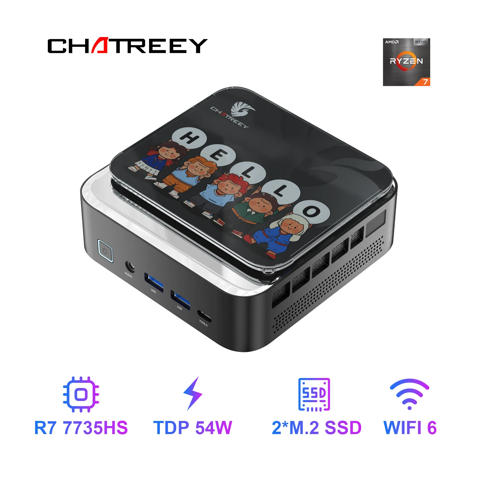 Chatreey AN3P Mini PC R7 H 255 Gaming Desktop Computer with WiFi 6/Bluetooth 5.2/HDMI/DP