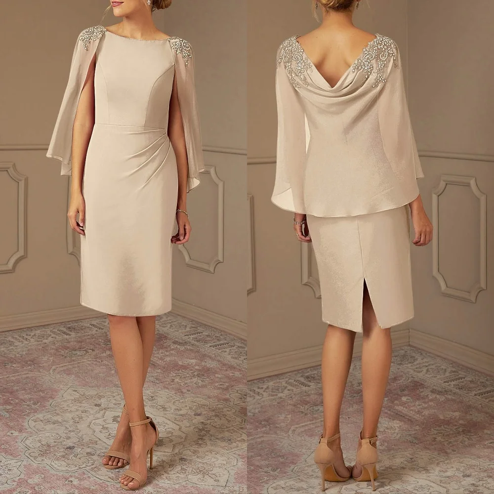 Customized Jersey Rhinestone O-Neck Straight Short Dresses Bespoke Occasion Formal Evening Dress Elegant Party Wedding Guest