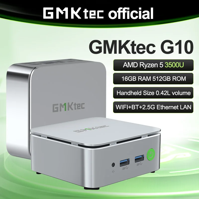GMKtec G10 AMD Ryzen5 3500U Mini Pc Dual Channel DDR4 2400MT/s NVMe SSD Win 11 Pro WiFi BT 2.5Gbps LAN Desktop Office Computer