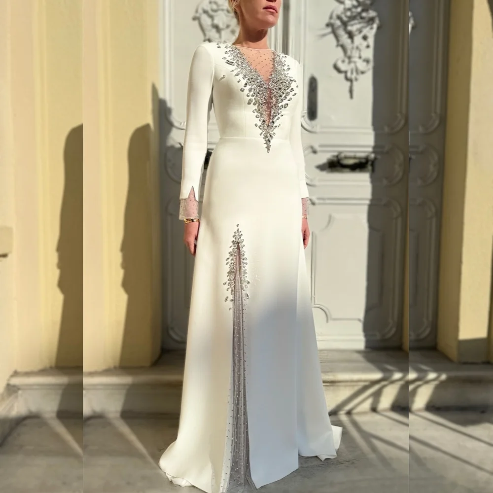 Customized Unisex Jersey Sequined A-line Scoop Neck Long Dresses Bespoke Occasion Formal