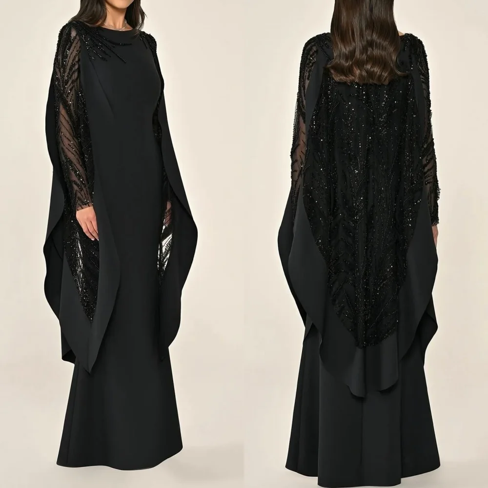 Customized Classic High Quality Jersey Rhinestone Beading Sequined Draped Straight O-Neck Long Dresses Bespoke Occasion Dresses