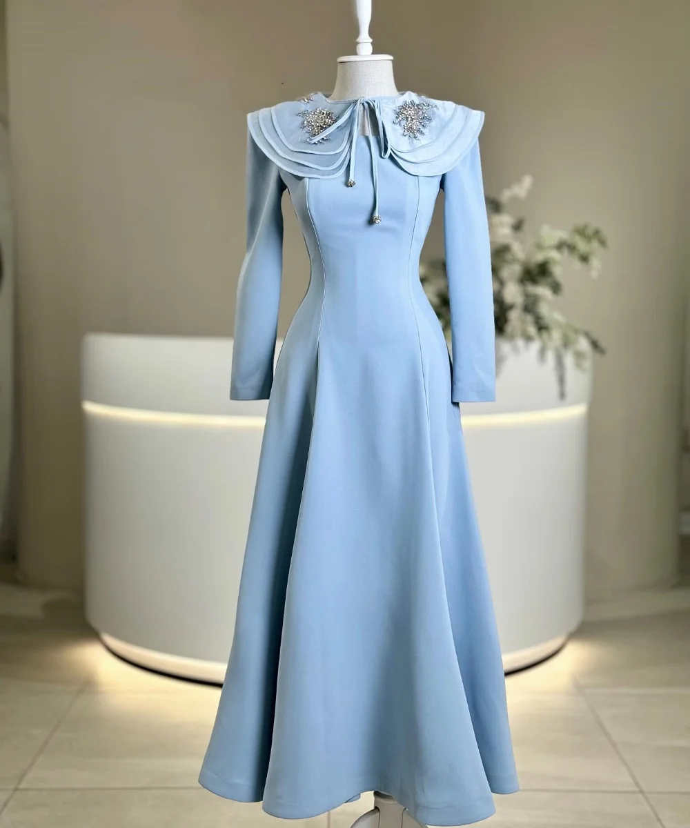Customized Elegant Jersey Sequined Pattern A-line Jewel Midi Dresses Bespoke Occasion Evening High Quality Formal