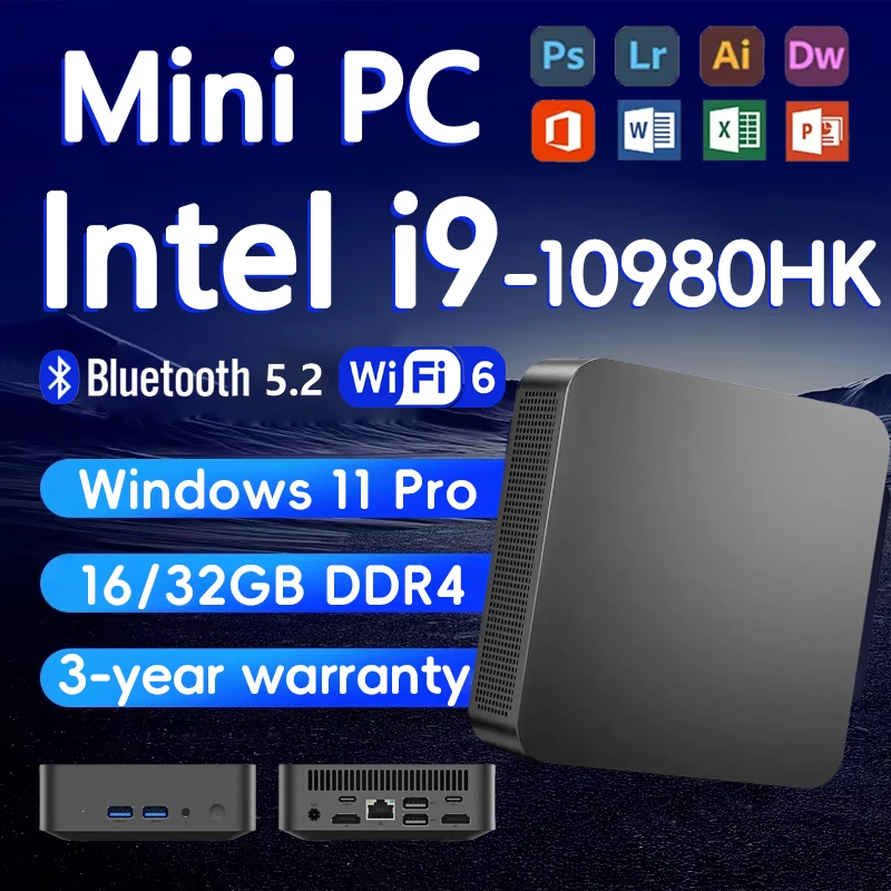 MINI PC Intel Core i9 10980HK Windows 11 Pro 16GB 32GB RAM 2TB SSD WIFI6 BT5.2 4K HD Mini Gaming Office Study Desktop Computer