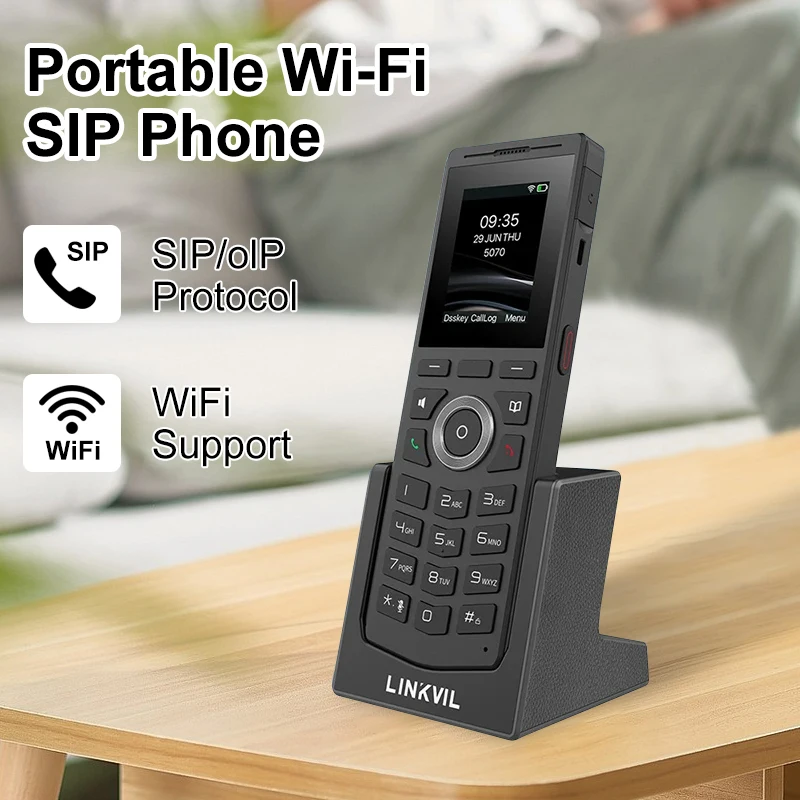LINKVIL sans fil WiFi SIP protocole VoIP Audio téléphone portable pour bureau maison hôtels Portable avec clip de ceinture prise américaine téléphone SIP