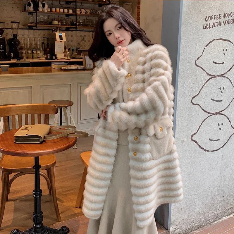 Mode fausse fourrure veste pour femmes à manches longues manteau épais chaud vêtements de dessus pour femmes Chic hauts femme manteaux d'hiver fausse fourrure de vison manteau