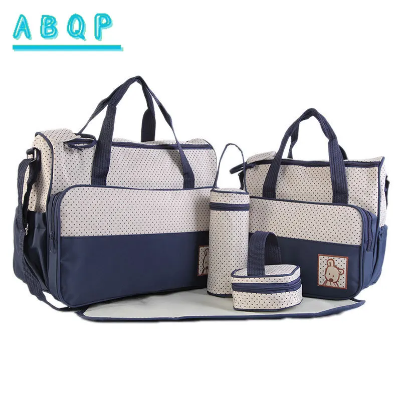 Nouvelle sacoche à couches pour bébé grande capacité, ensemble de 5 sacs multifonctionnels et portables pour accessoires de puériculture, design tendance
