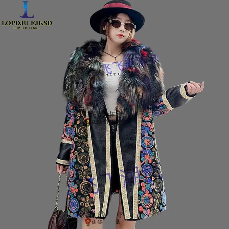 Manteau en fausse fourrure pour femmes, veste de luxe, vêtements féminins, col en fourrure de renard, épais et chaud, vêtements féminins épissés, nouveau, hiver, 2025