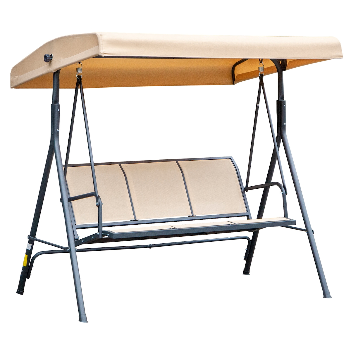 Outsunny 3-Sitzer Gartenschaukel mit Verstellbarem Dach, Wetterfeste Schaukelbank, Garten-Hängematte in Beige Image