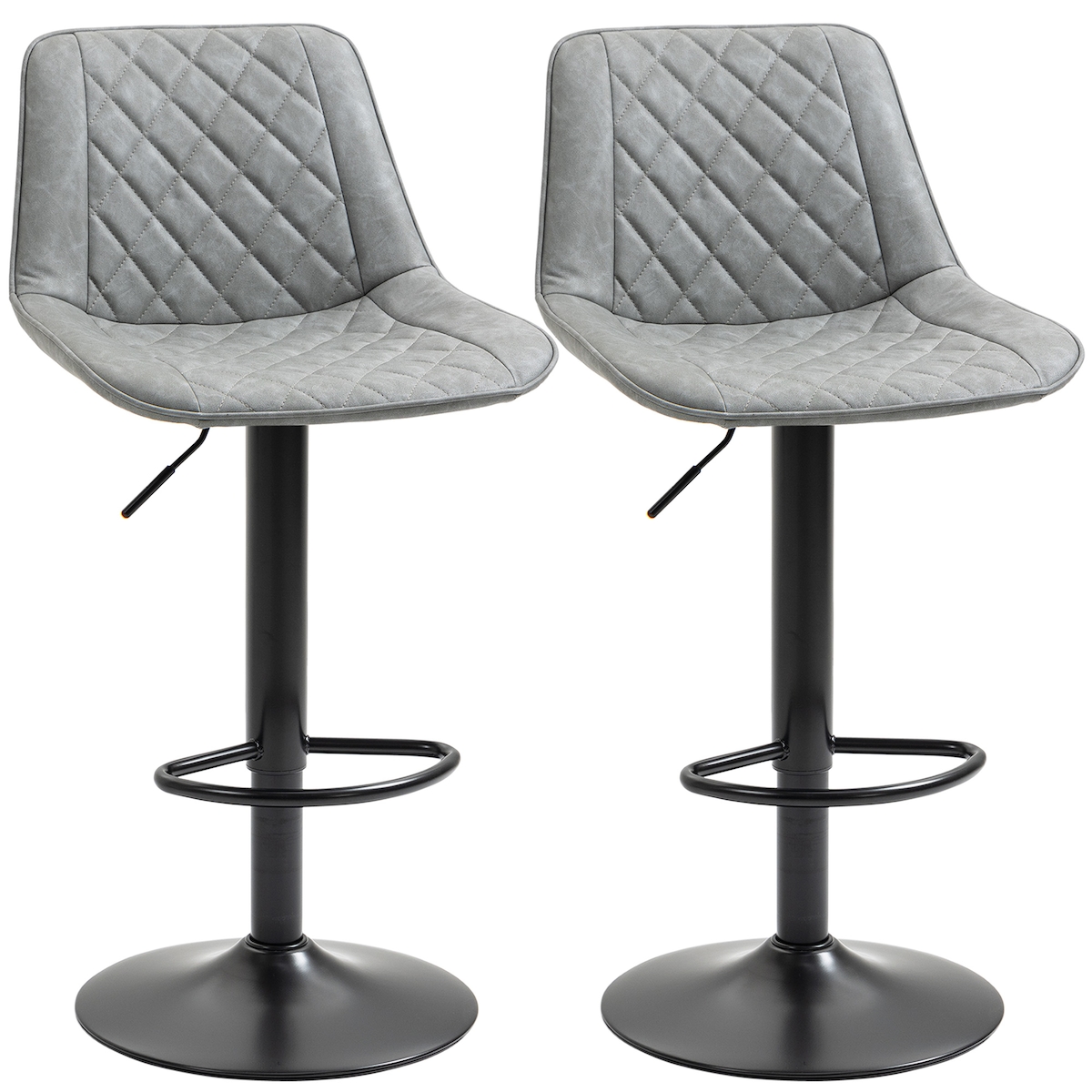 HOMCOM Set mit 2 drehbaren Barhockern, höhenverstellbare Küchen-Thekenstühle 86–106 cm, hohe Kunstleder-gepolsterte Hocker mit Rückenlehne & Fußstütze, Grau Image