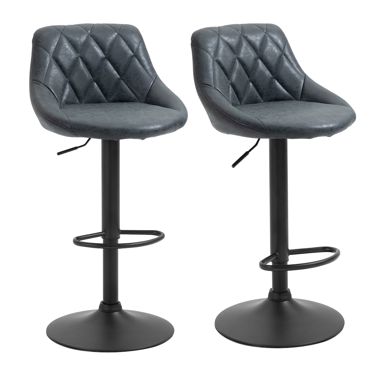 HOMCOM Set aus 2 drehbaren Barhockern mit verstellbarer Höhe – Moderne hohe Esszimmerstühle mit rundem Fuß & Fußstütze, Schwarz, 46x48x83-104 cm Image
