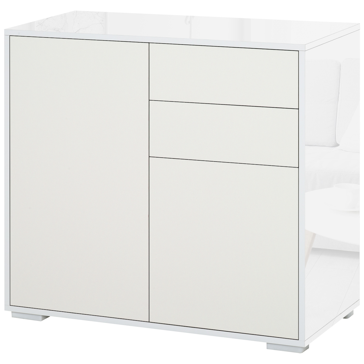 HOMCOM Aufbewahrungsschrank mit 2 Schubladen, 2 Türen, mit Kippschutz, für Wohnzimmer, Schlafzimmer, 79 x 36 x 74 cm, Weiß Image