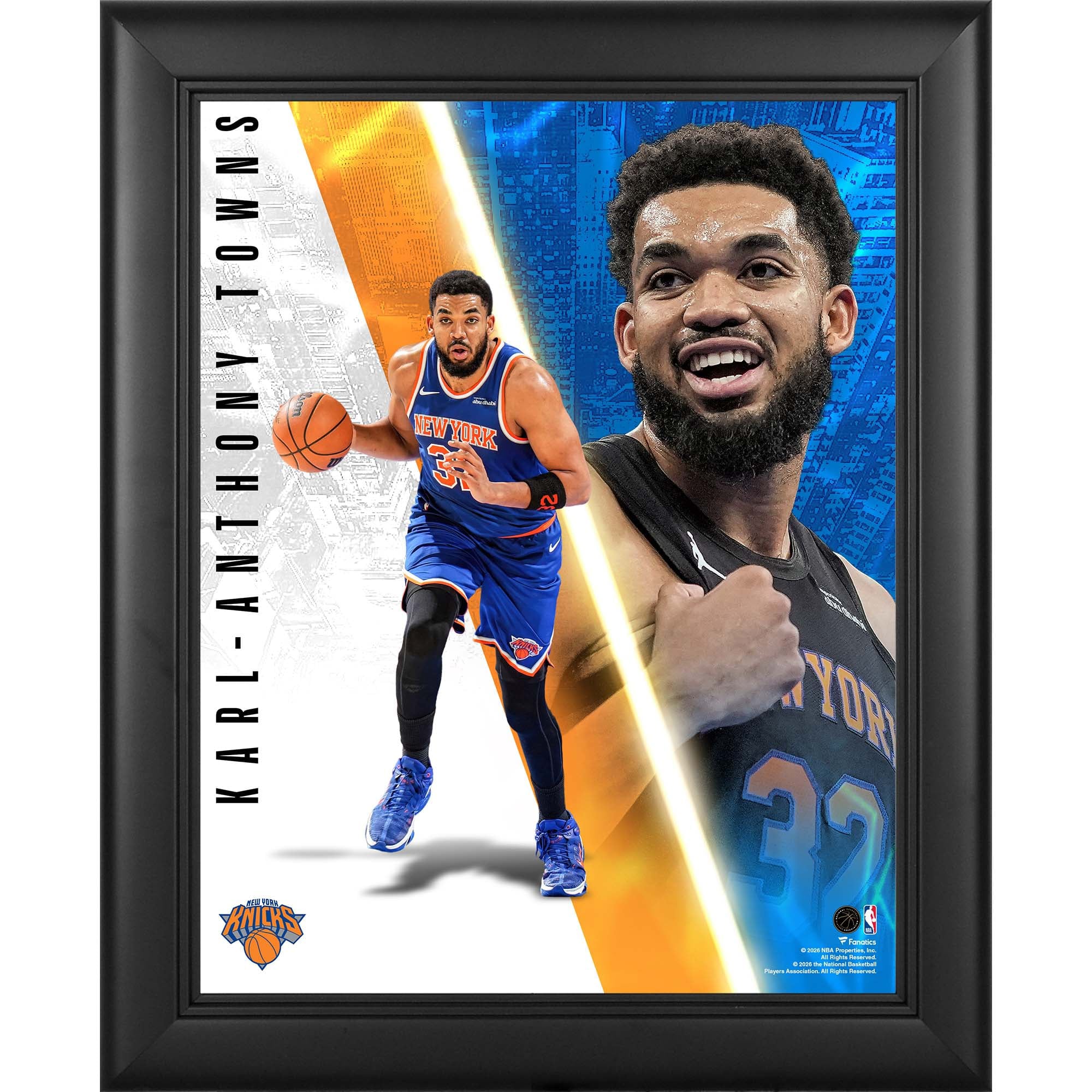 Collage encadré de Karl-Anthony Towns, New York Knicks, 33 x 41 cm (13 x 16 pouces), collection Radiance - No Gender Taille: No Size