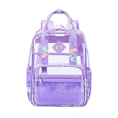 Zaino per il ritorno a scuola per ragazze, borsa scolastica trasparente in PVC di grande capacità, organizer multistrato, rosa, viola e nero, impermeabile, ideale per la scuola elementare studenti