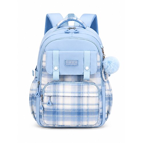 Zaino a quadri da bambina per la scuola, grande capacità, multi-tasche, in poliestere, grazioso zaino rosa da viaggio per la scuola con scomparto per laptop, resistente all'acqua per la scuola
