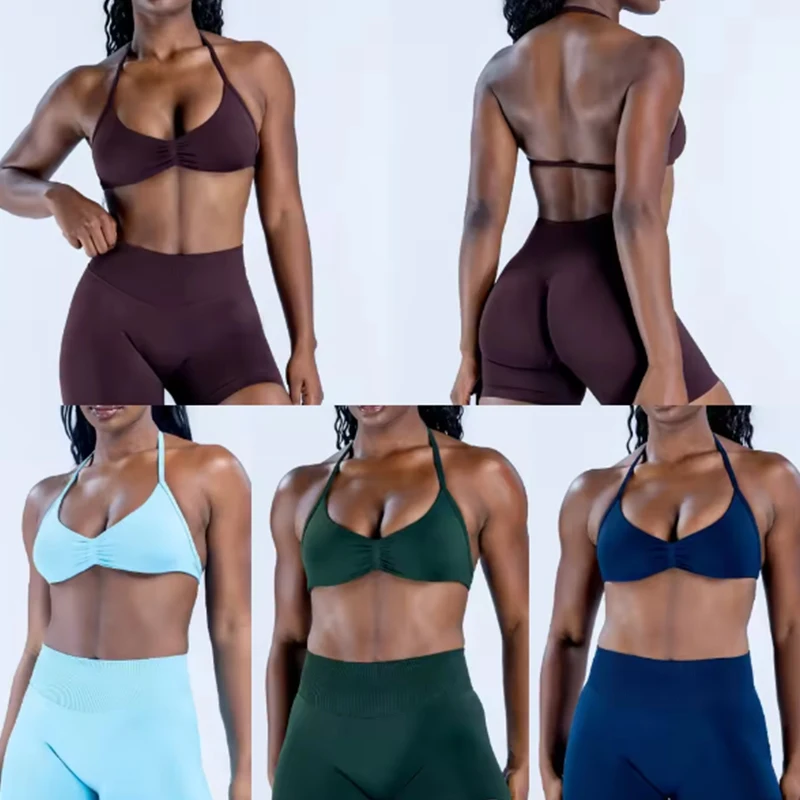 Cavendi-1DF Ensemble 2 pièces de sport pour femme : Haut de sport sans couture et short de yoga – Tenue de fitness et de sport